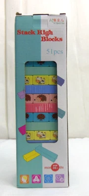 AI BAO ER Wackelturm Holzturm Tiere Stack High Blocks Mehrfarbig 51 teilig Neu - Bild 1 von 4