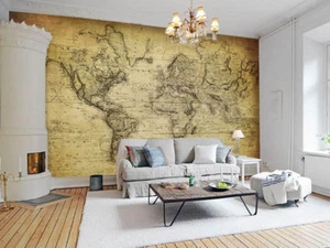 3D Retro World Map 27 Wall Paper Murals Wall Print Wall Wallpaper Mural AU Lemon - Picture 1 of 6