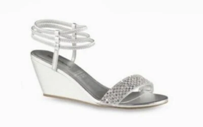 CALL IT SPRING ANTELMILLENI WEDGE ELASTIC ANKLE SANDAL SZ 9 SILVER/ RHINESTONE - Image 1 of 4