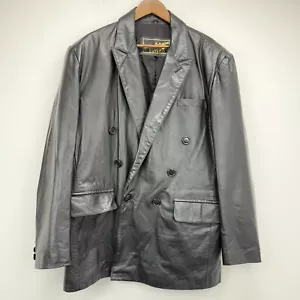 Vintage Raffaelo size 42L Men’s Black Leather Double Breasted Jacket - Picture 1 of 10