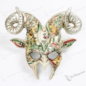 Scary Devil Horns Venetian Halloween Costume Masquerade Ball Pannter Mask Silver - Picture 1 of 4