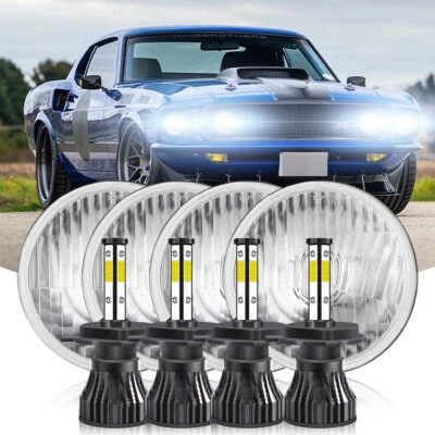 4PCS For Ford Mustang 1969 5.75" 5-3/4" Round LED Headlights Hi-Lo Beam Upgrade - Image 1 of 4