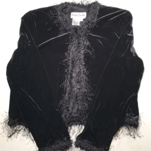 Ronni Nicole Damen Strickjacke Schwarz Langarm Samt Stretch Wimpernbesatz L - Bild 1 von 7