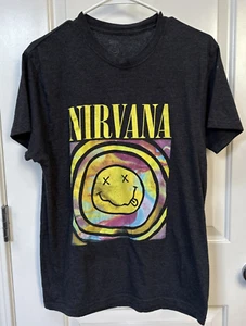 Nirvana T-Shirt Youth Large Gray Tie Dye Smiley Face Kurt Cobain Grunge Music - Picture 1 of 7