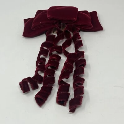 VTG Prettiest Red Velvet Bow Ribbon Hair Comb c1960 Italy Swanson’s Dept Store - Изображение 1 из 4