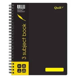 Quill 3 Subject Book 70GSM PP A4 300 Pages - Black - Picture 1 of 1
