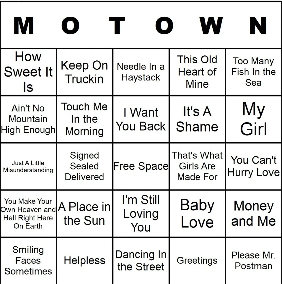 100 tarjetas de bingo Motown Music impresas y laminadas con listas de reproducción Foto 1 de 1