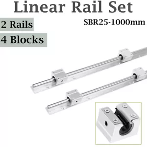 2 piezas Guía de deslizamiento de riel lineal varilla de eje SBR25-1000 totalmente compatible + 4 SBR25UU - Imagen 1 de 8