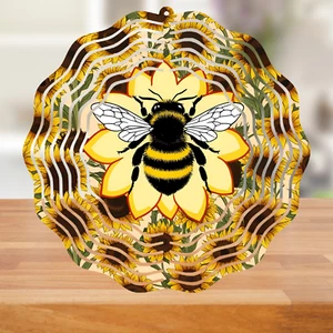 Sunflower and Bee Kinetic Wind Spinner 10" Metal Round Outdoor Garden Yard Decor - Picture 1 of 9