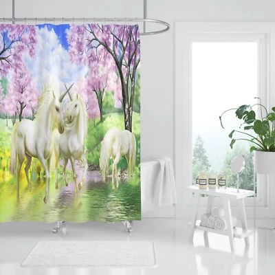 Cortina de Ducha 3D Unicornio Naturaleza 5 Impermeable Fibra Baño Hogar Ventanas Inodoro Foto 1 de 3