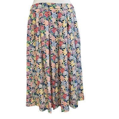 Vintage Jaeger Maxi Skirt  80s Abstract Floral Pleated Rayon XL 14 Women's - Image 1 of 4