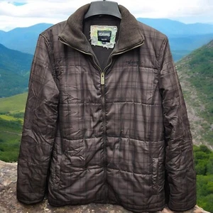 Billabong Quilted Puffer Jacket Brown Plaid Full Zip Fleece Lined Casual Y2K - Picture 1 of 11