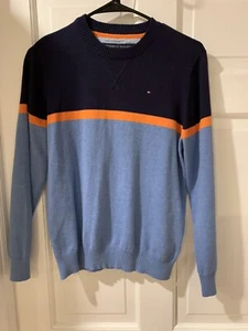 Tommy Hilfilger Boys Youth Large Crewneck Sweater -Blue and Orange - Picture 1 of 4