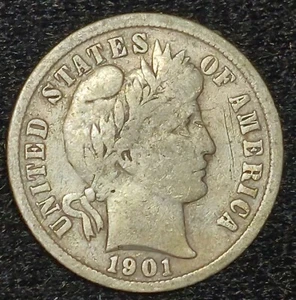 1901-S Barber Silver Dime ~ Rare Date ~ (593,022 Minted) VG-F VERY GOOD to FINE - Picture 1 of 4