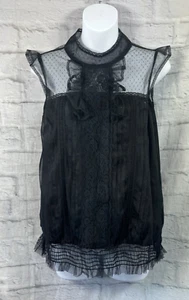 George Black Blouse Chiffon Size 10 Ruffle Front Top Whimsygoth Romantic Fairy - Picture 1 of 8