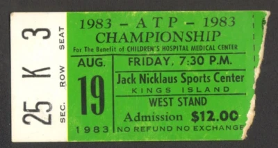 TENNIS ATP CHAMPIONSHIP TICKET STUB AUG 19 1983 KINGS ISLAND OHIO - Image 1 of 2