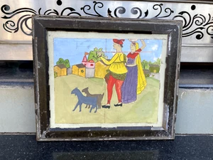 Antique Old Water Color Painting Of Indian Couple With Kettle Village Painting - Picture 1 of 7