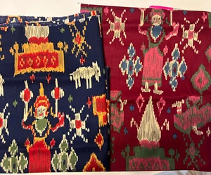 Concord Fabrics Ikat cotton quilt material blue red holiday candles Christmas - Picture 1 of 8