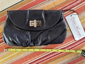 NWT Pietro Alessandro Black Leather Shoulder Bag Purse Clutch Removable Chain - Picture 1 of 14