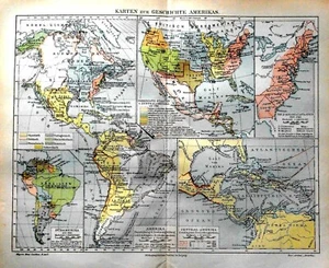 1902 Original Geoographical.Map Of GESCHICHTE / HISTORY OF AMERIKA Meyers. - Bild 1 von 1