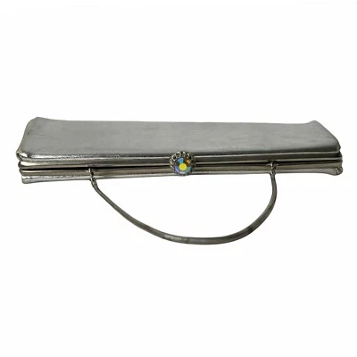 Vintage Evening Bag Iridescent Jewel Clasp Silver-tone and Chain Link Handle - Image 1 of 4