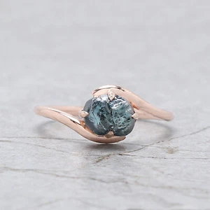 1.49 Ct Natural Rough Blue Color Diamond Ring 14K Rose Gold Engagement Ring - Picture 1 of 9