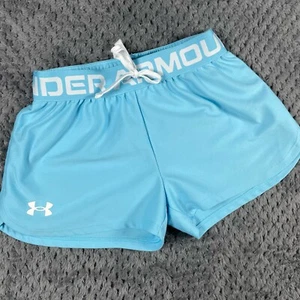 Under Armour Girls Athletic Shorts Size Small YSM Loose Blue HEATGEAR Sports - Picture 1 of 7