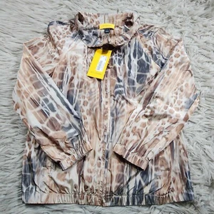 St. John Jacket Women's Size Medium Tan Animal Print Two-Way Zip-Up Windbreaker - Picture 1 of 14