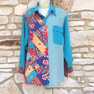 Koos of Course Shirt Womens M Silk Crepe Multi Color Stripe Floral Blouse Top - Picture 1 of 9