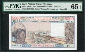 West Africa 1982, 5000 Francs, P708Kf, PMG 65 EPQ GEM UNC - Picture 1 of 2