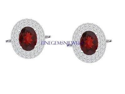 Gemelos de regalo de plata de ley 925 piedras preciosas de granate natural y topacio blanco #178 Foto 1 de 4