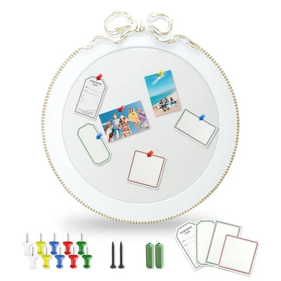 25×23 Inch Round Linen Bulletin Board with Bowknot Decorative Farmhouse Cork ... - Image 1 of 4