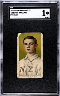 1910 T206 Piedmont Rube Marquard Portrait HOF - SGC 1 - Image 1 of 2