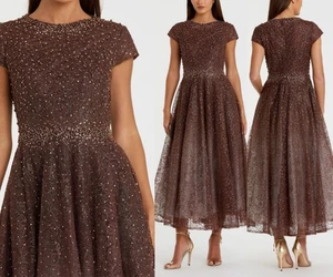 Mac Duggal 20371 Beaded Sequin Embellished Gown Brown Size 20 Formal Dress NWOT - Picture 1 of 7