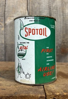 Vintage 1 Qt SPOTOIL Motor Óleo Posto de Gasolina Lata Vazia GRÁFICOS LEGAIS - Imagem 1 de 4