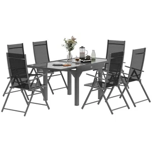 Outsunny 7 Piece Outdoor Dining Set w/ Extendable Table and 6 Folding Chairs - Picture 1 of 11