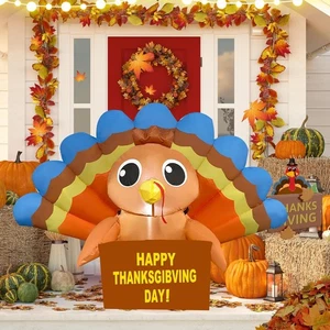 5FT Thanksgiving Inflatable Outdoor Decorations, Turkey Inflatable Patio Decorat - Picture 1 of 7