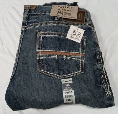 Pantalones de mezclilla para hombre Ariat azul pierna recta corte bota ralaxado, talla 36x30 nuevos Foto 1 de 4