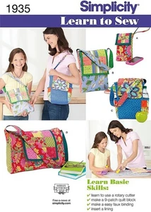 Simplicity Schnittmuster 1935 gesteppte Taschen Tragetaschen Geldbörsen Crossover Erwachsene Teenager - Bild 1 von 3