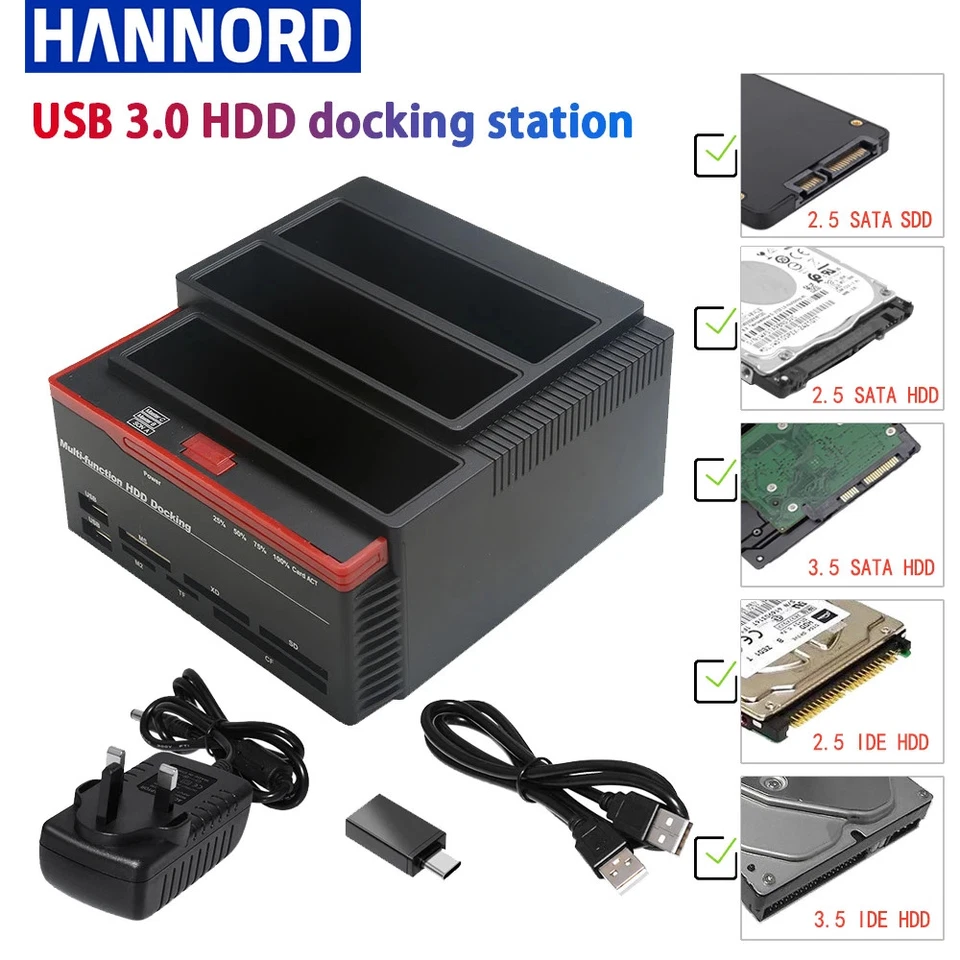 SATA IDE Festplatten Dockingstation Adapter USB3.0 Typ C Kartenleser - Bild 1 von 1