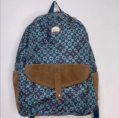 Roxy Blue/Brown Geometric Pattern Backpack EUC No Callouts Size: 16" × 12" x 6" - Image 1 of 4