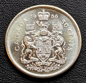 1966 Canada Silver 50-Cent Half Dollar Coin - 80% Silver - Brilliant UNC - Bild 1 von 2