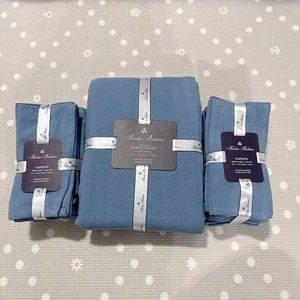 Brooks Brothers Set 60 x 144 Blue Tablecloth & 16 Napkins 100% Cotton Extra Soft - Picture 1 of 6