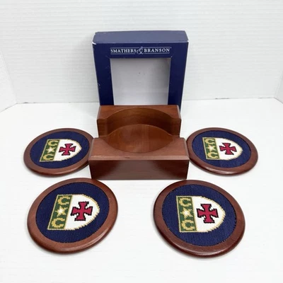 Smathers & Branson Hand-Stitched Needlepoint Coaster Set- CC Shield Crest Logo - Image 1 of 4