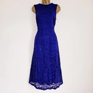 NEW Ex DOROTHY PERKINS 10-22 Cobalt Blue Floral Lace Fit & Flared Midi Dress - Picture 1 of 9