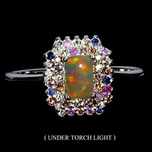 925 Sterling Silver Ring Antique Fire Opal 6x4mm Sapphire Gemstone Size 7.5 - Picture 1 of 14