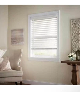 White Cordless Faux Wood Blinds for Windows with 2 in Slats 22 in W x 72 in L - Picture 1 of 5