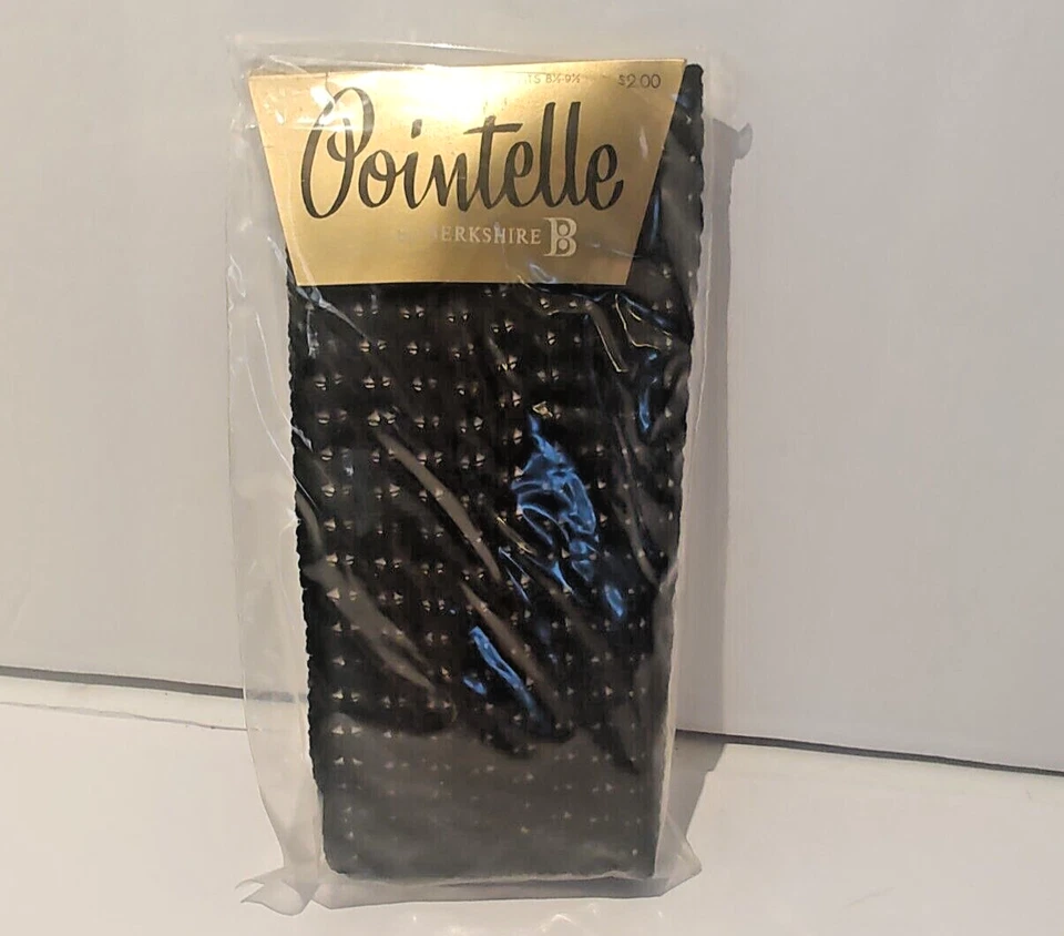 全新 复古 Berkshire Pointelle 长袜 中号 8 1/2 至 9 1/2 黑色 — 第 1/4 张图片