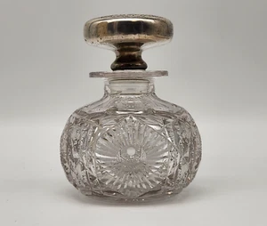 Antique American Brilliant Cut Glass Perfume Cologne Bottle wt Sterling Stopper - Picture 1 of 12