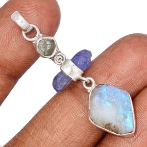 Colgante de plata 925 rugosa y tanzanita natural de piedra lunar TW3 CP60672 - Imagen 1 de 1